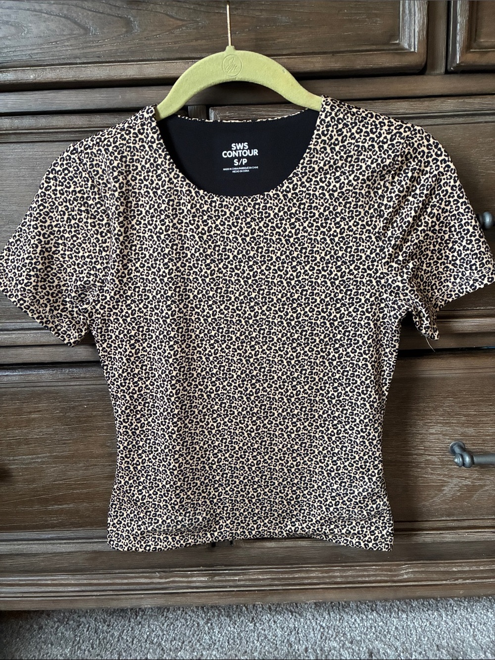 SWD Contour Leopard Print Short Sleeve Top - Tan/Black